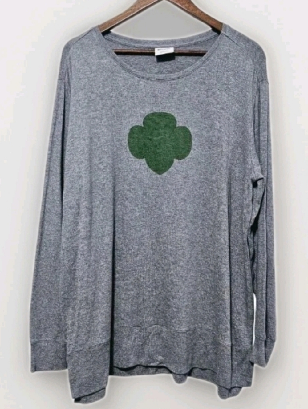 Gray Long-Sleeve Tunic with Green Clover Accent